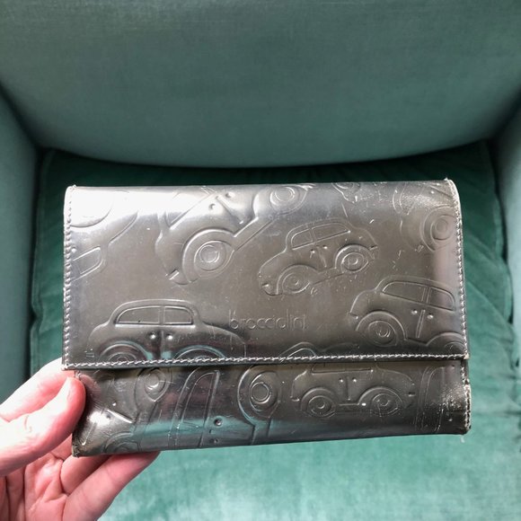 Braccialini Metallic Silver Embossed Cars Leather Trifold Checkbook Wallet - Picture 6 of 16